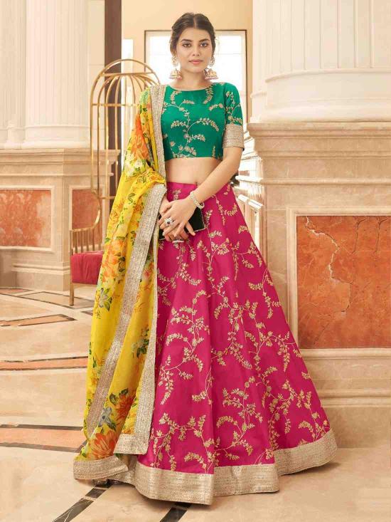 Zeel Cultural vol 2 Art Silk Green Rani Pink Bridal lehenga choli suppliers in Ahmedabad